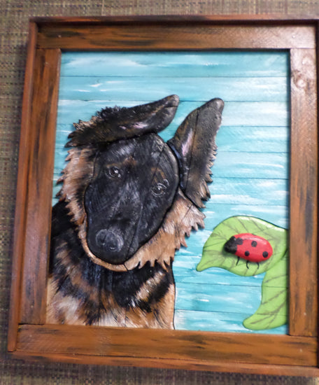 Dog & Ladybug Wood Picture